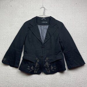 InWear Women's Two Button Blazer Black Boho Folk Cropped Floral Size 14 US